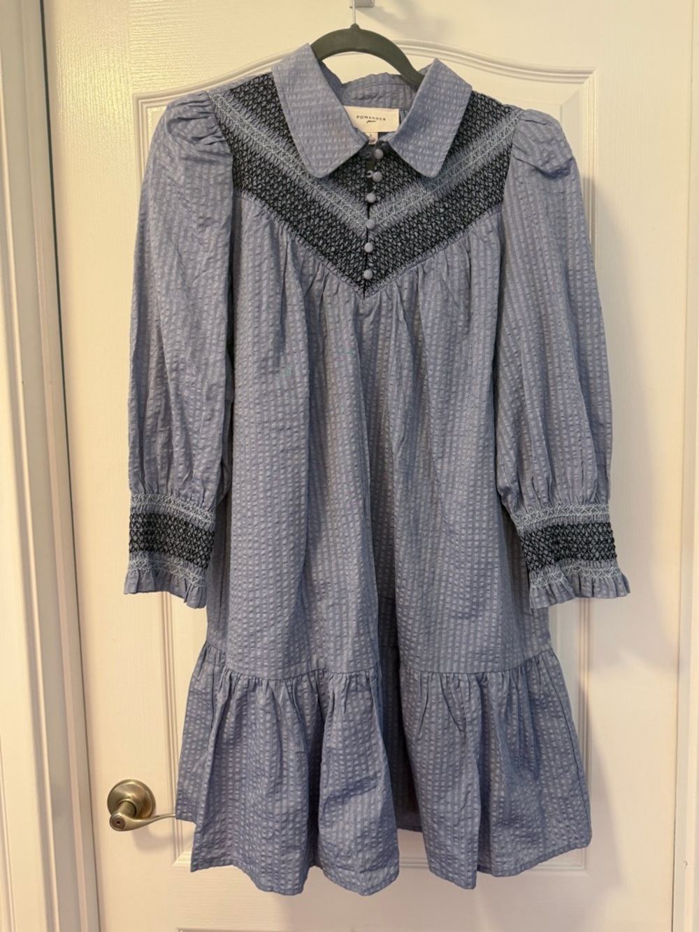 Pomander Place Blue Textured Smocked Yoke Mini Dress